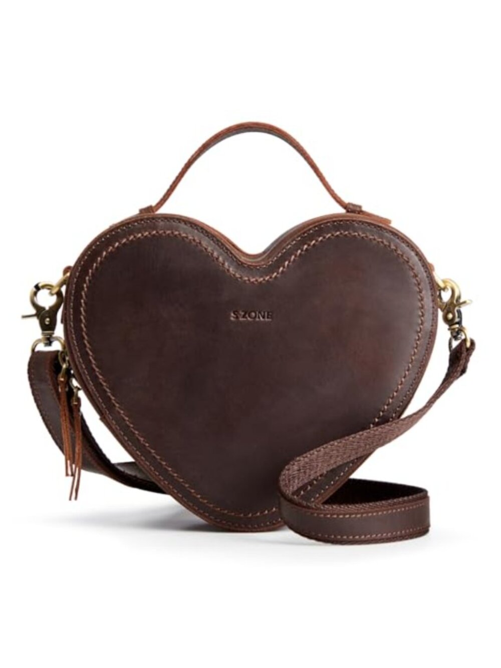 Crazy Horse Leather Heart Shaped Crossbody Bag Convertible Satchel Purse